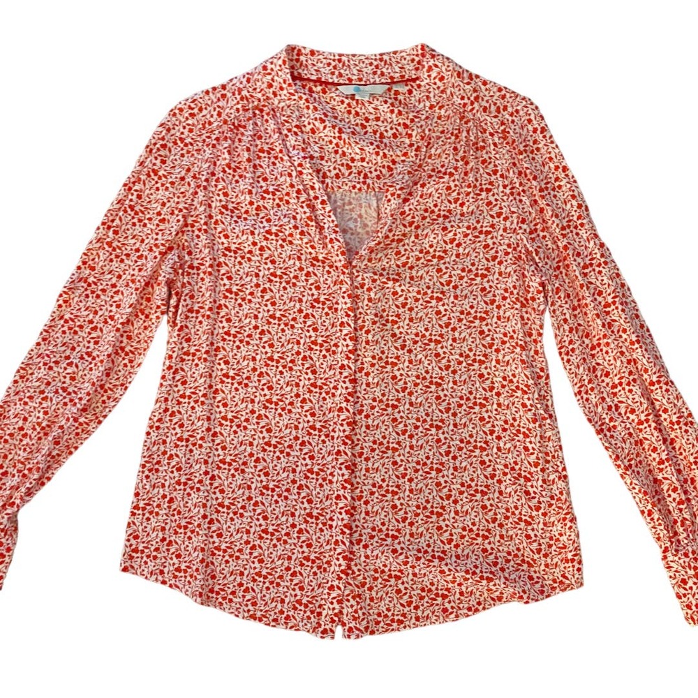 Boden Top Womens 6 Annora Floral Button Down V Neck Long Sleeve Top Red Print